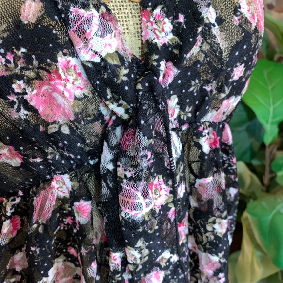 Floral Cottage Core Top Baby Doll Spandex Ties L - Picture 3 of 16